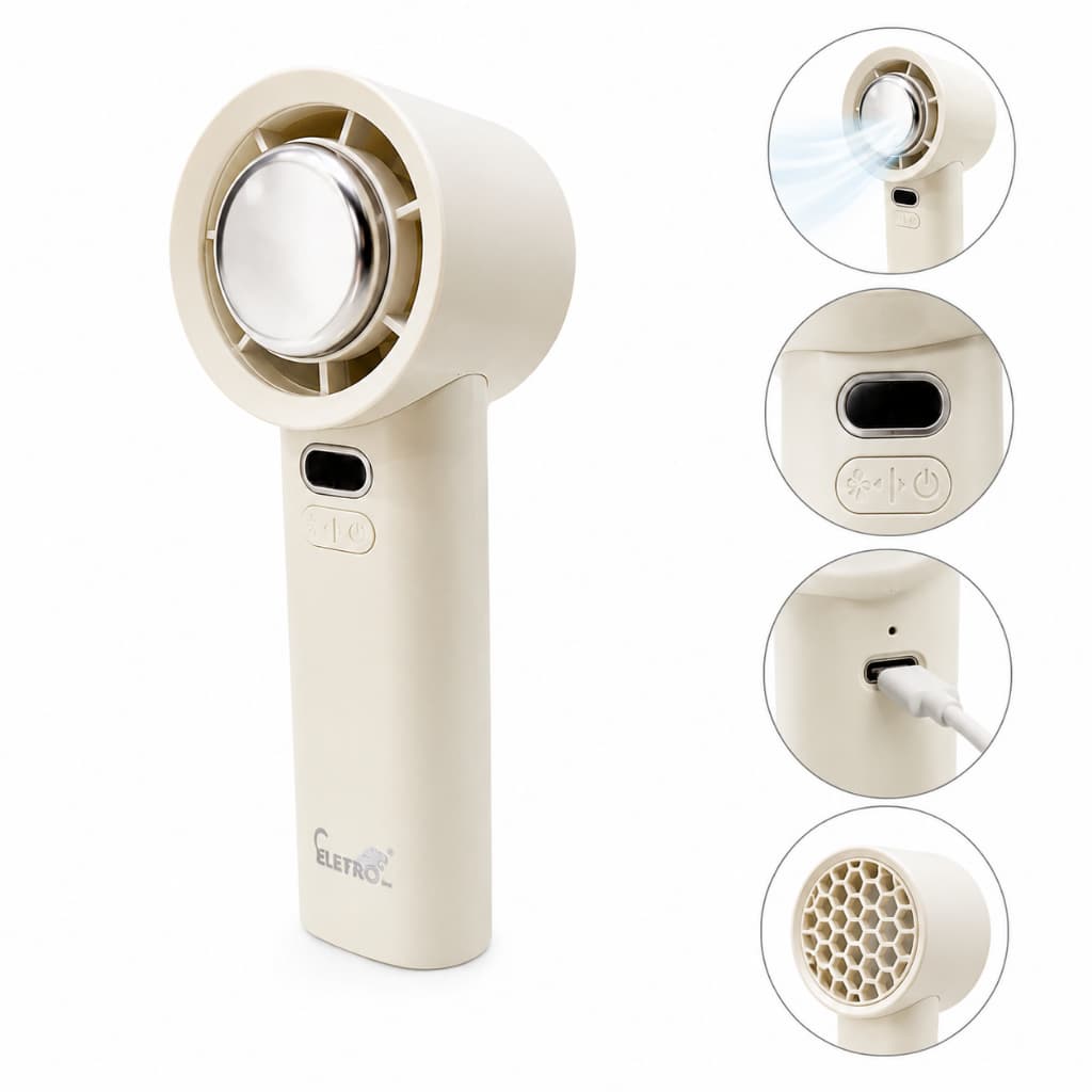 Mini Ventilador Portátil Recarregável Silencioso com Efeito Gelo Eletromex