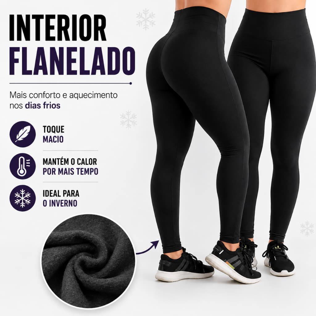 3 Calça Legging Feminina Flanelada Grossa Peluciada Forrada Por Dentro Costura Reforçada Cintura Alta