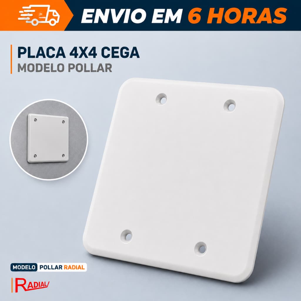 Placa Espelho 4x4 Cega Branca Tampa Caixinha Caixa Passagem Luz Parede Acabamento PVC Radial Pollar