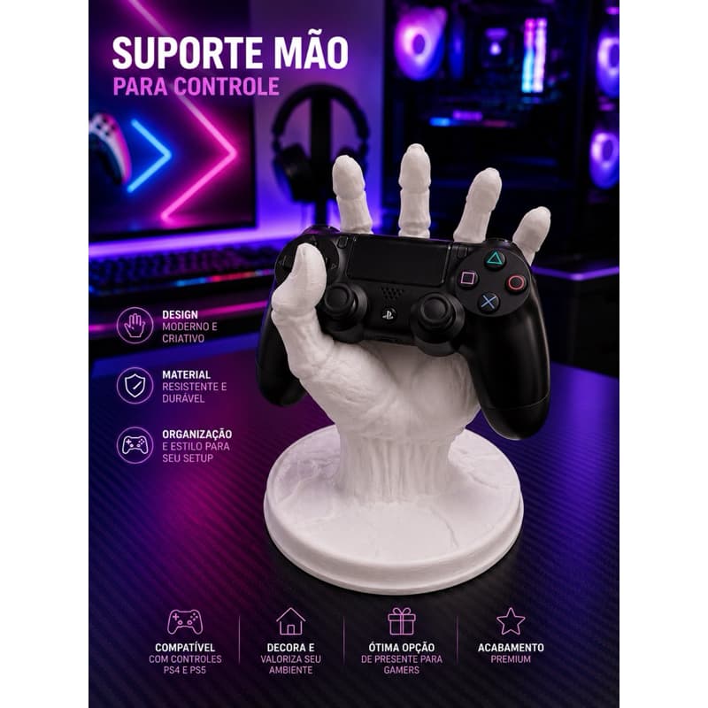 Suporte para Controle PS4 PS5 Mão Gamer Impressão 3D Organizador de Mesa Decoração Geek Presente Premium Luxo