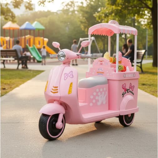 Moto Elétrica Infantil 12V Rosa Moto Passeio Criança Triciclo Sorveteria Luz Som Bateria Recarregáve