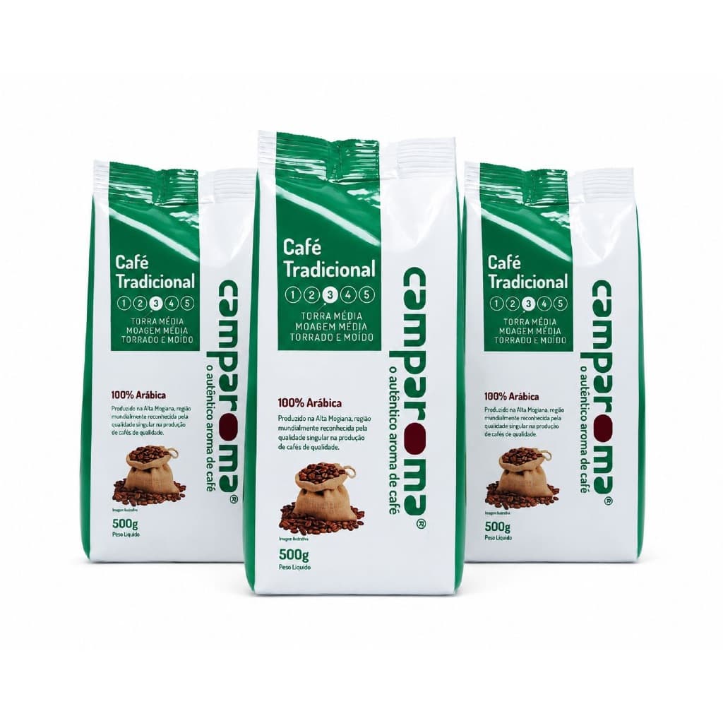Kit 3 Pacotes De Café Torrado E Moido Tradicional 500g Por Pacote