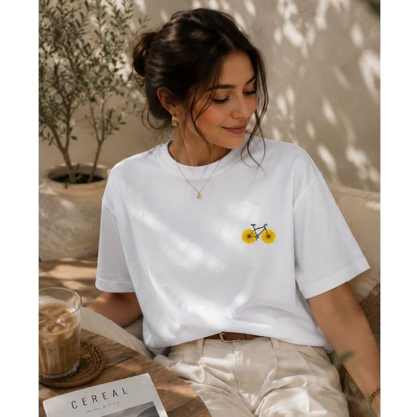 Camiseta T-Shirt Feminina 100% Algodão Estampa Girassol Dia a Dia Academia Trabalho