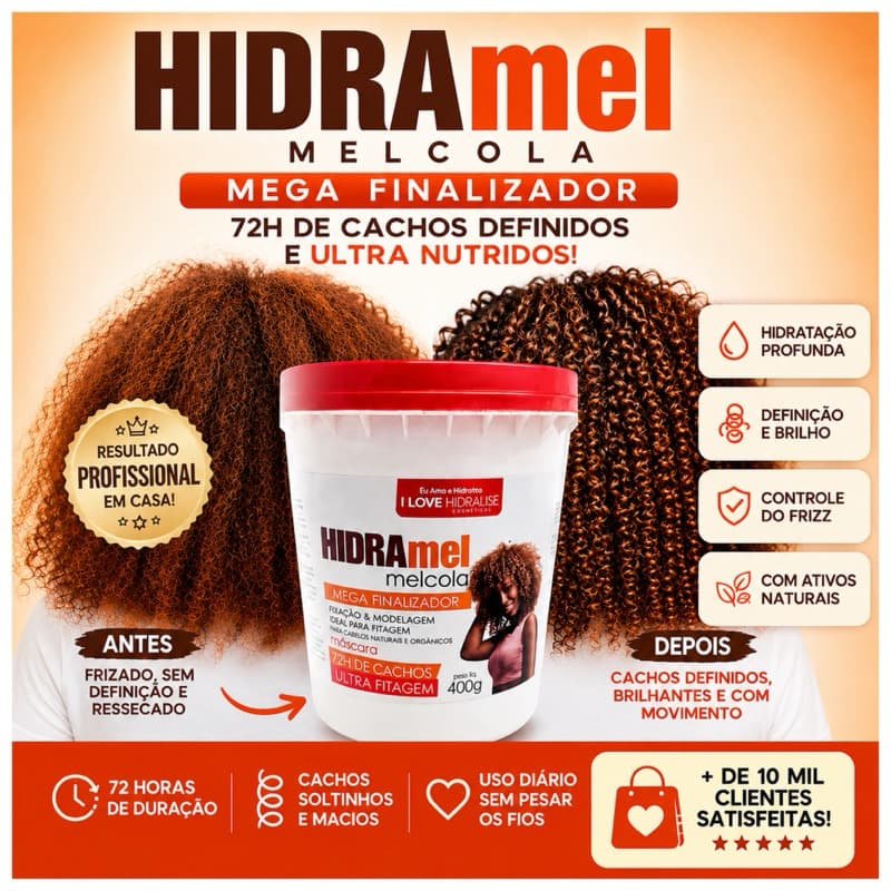 Mel Cola Máscara 400g Mega Finalizador 72h Cachos Ultra Fitagem Cabelo Crespo Cacheado Ativador
