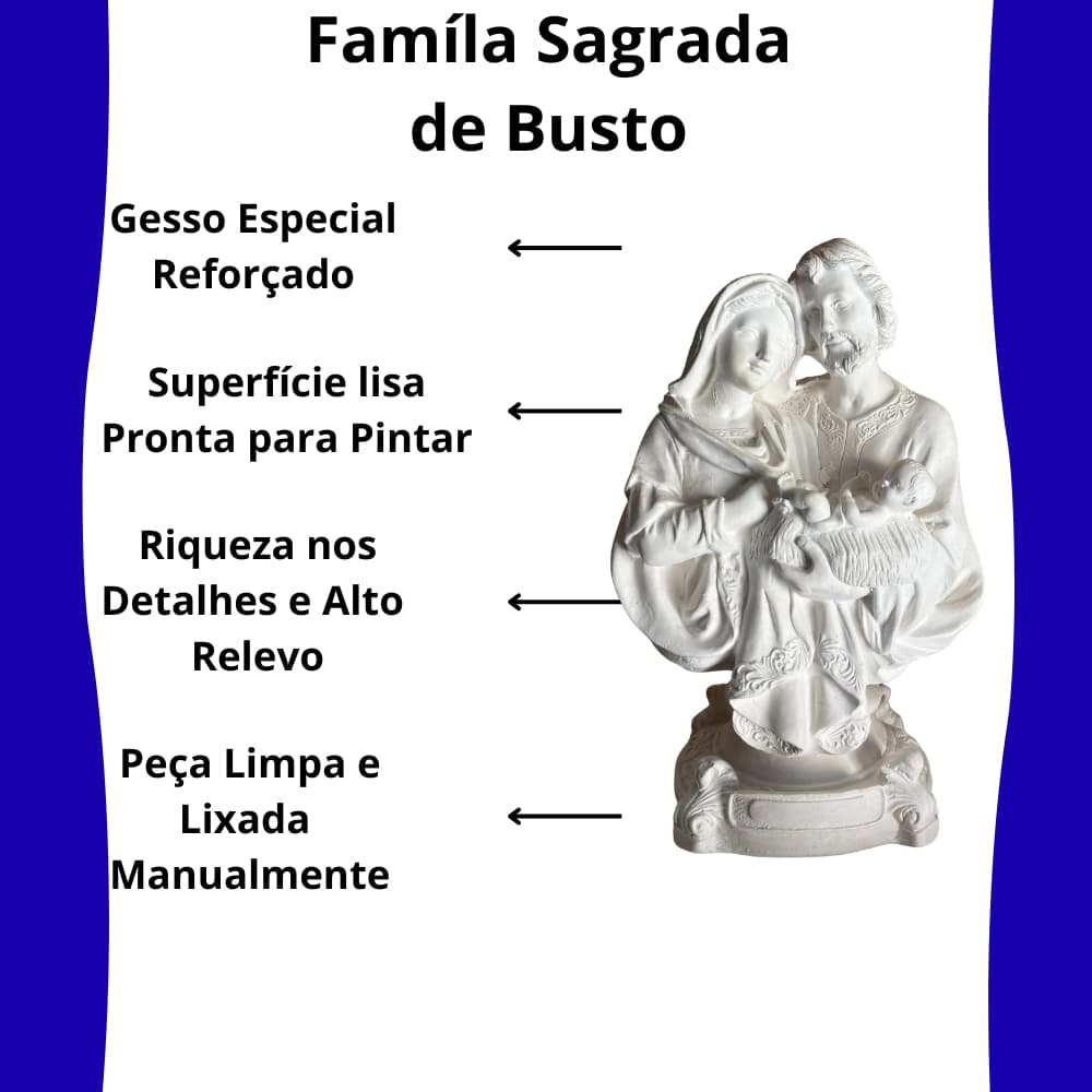 Imagem Sagrada Família Escultura Religiosa Gesso Branca Pedestal Altar 24cm