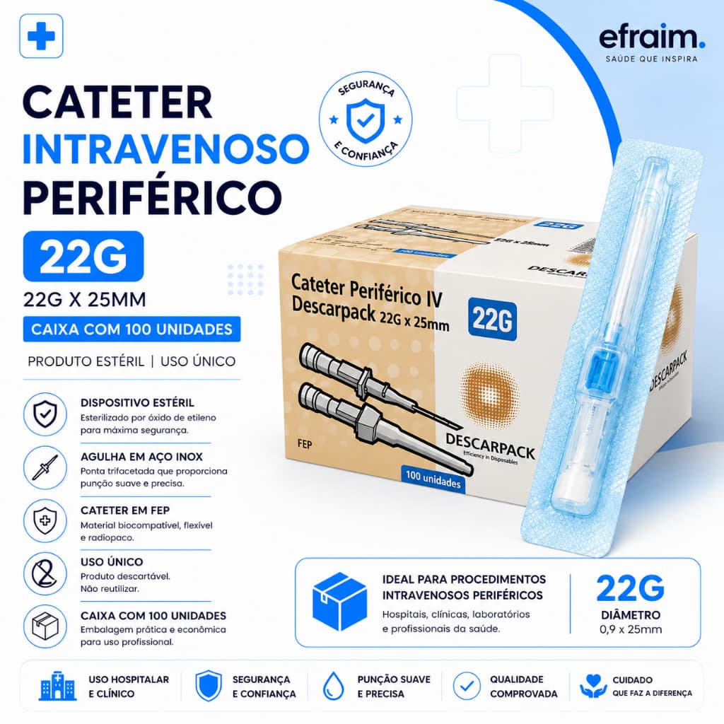 Cateter Intravenoso Periférico 22G – Caixa C/50 ou 100 Unidades Descarpack