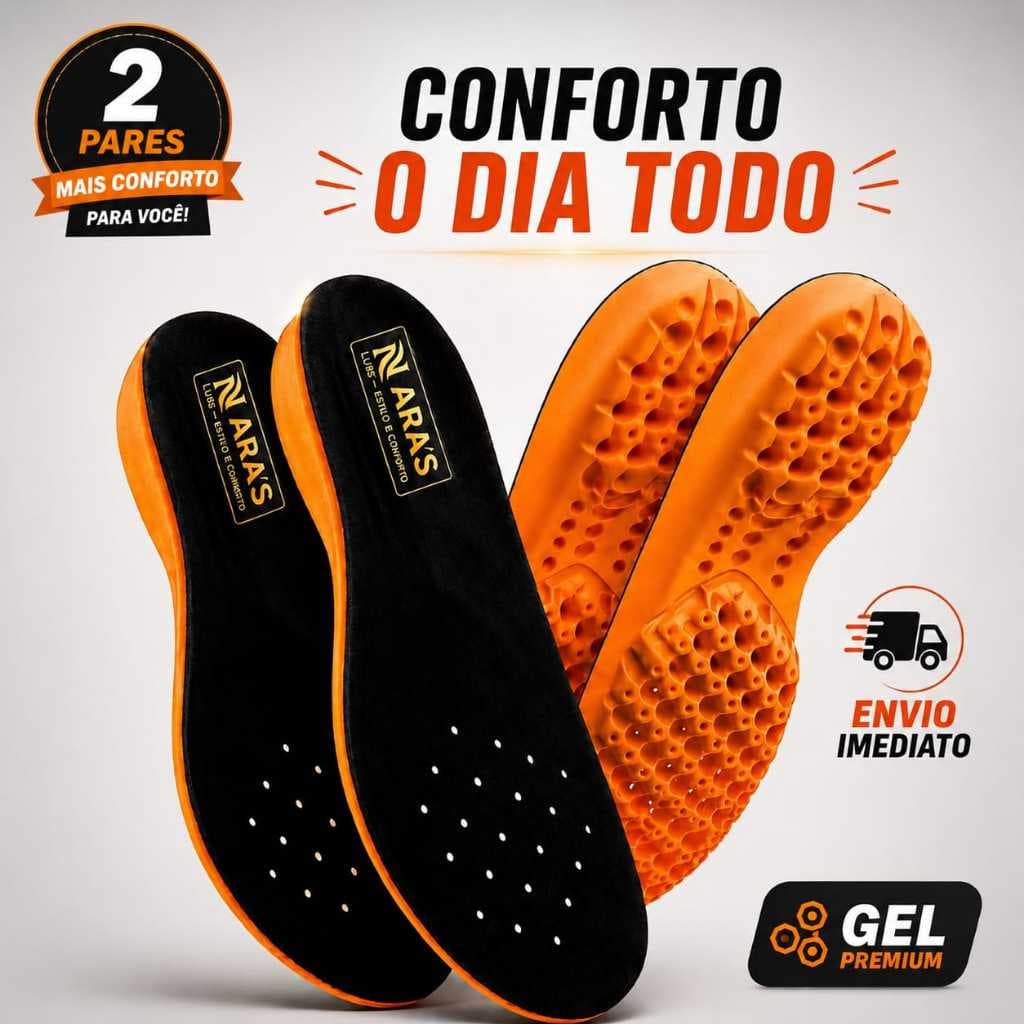Palmilha Trekking Ortopédica Anatômica Nara Gel Confort Anti-Impacto Trabalho Pesado Alivio do Pé