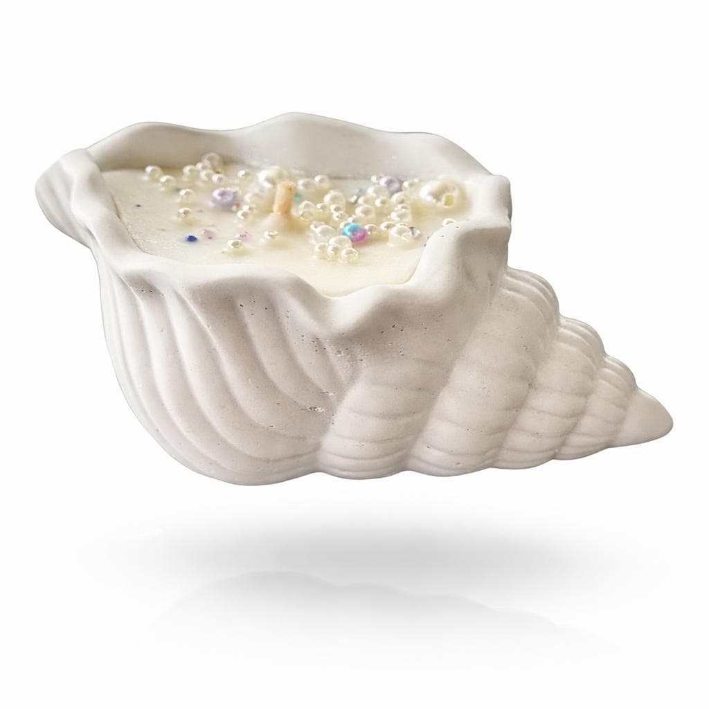 Vela Aromática  Chá Branco Concha 70g  | Peça Decorativa em Gesso Pedra