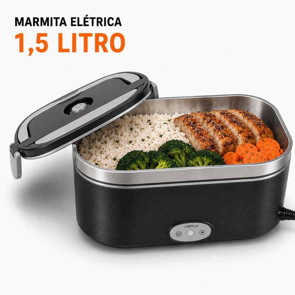 Marmita Térmica Elétrica 1,5L Bivolt 127V/220V Veicular e Residencial Aquece Refeições Rápido