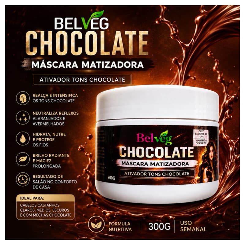 Máscara Tonalizante  Chocolate Matizadora 100% Natural, sem amônea, hidtrata e tonaliza