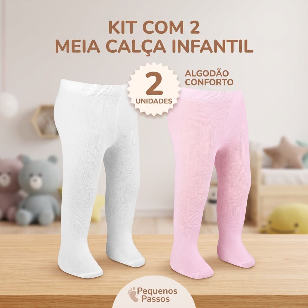 Kit 2 Meia Calça Infantil Grossa Frio Inverno Bebê 0 PP - 0 a 12 Meses