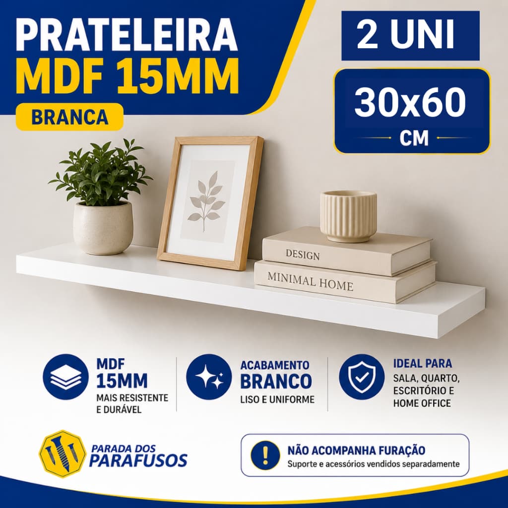 2 Prateleira MDF Branca 30x60 Prateleiras parede ou guarda roupas armario