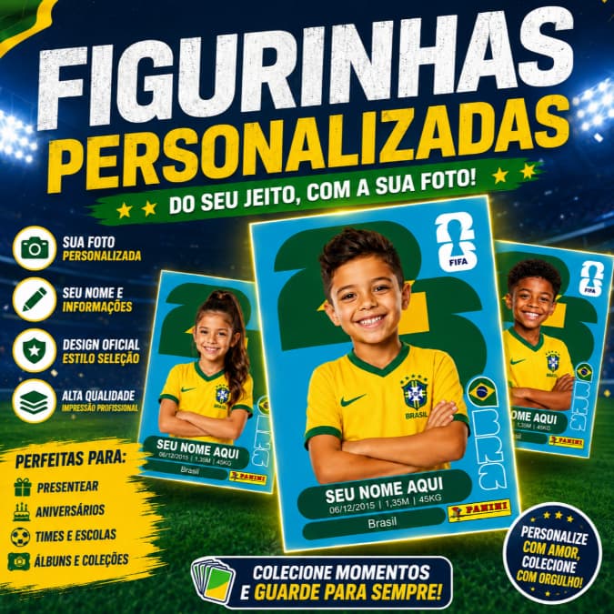 Kit Figurinhas Personalizadas com Foto | Tema Futebol | Nome, Dados e Time | Tema Futebol | Ideal para Aniversários