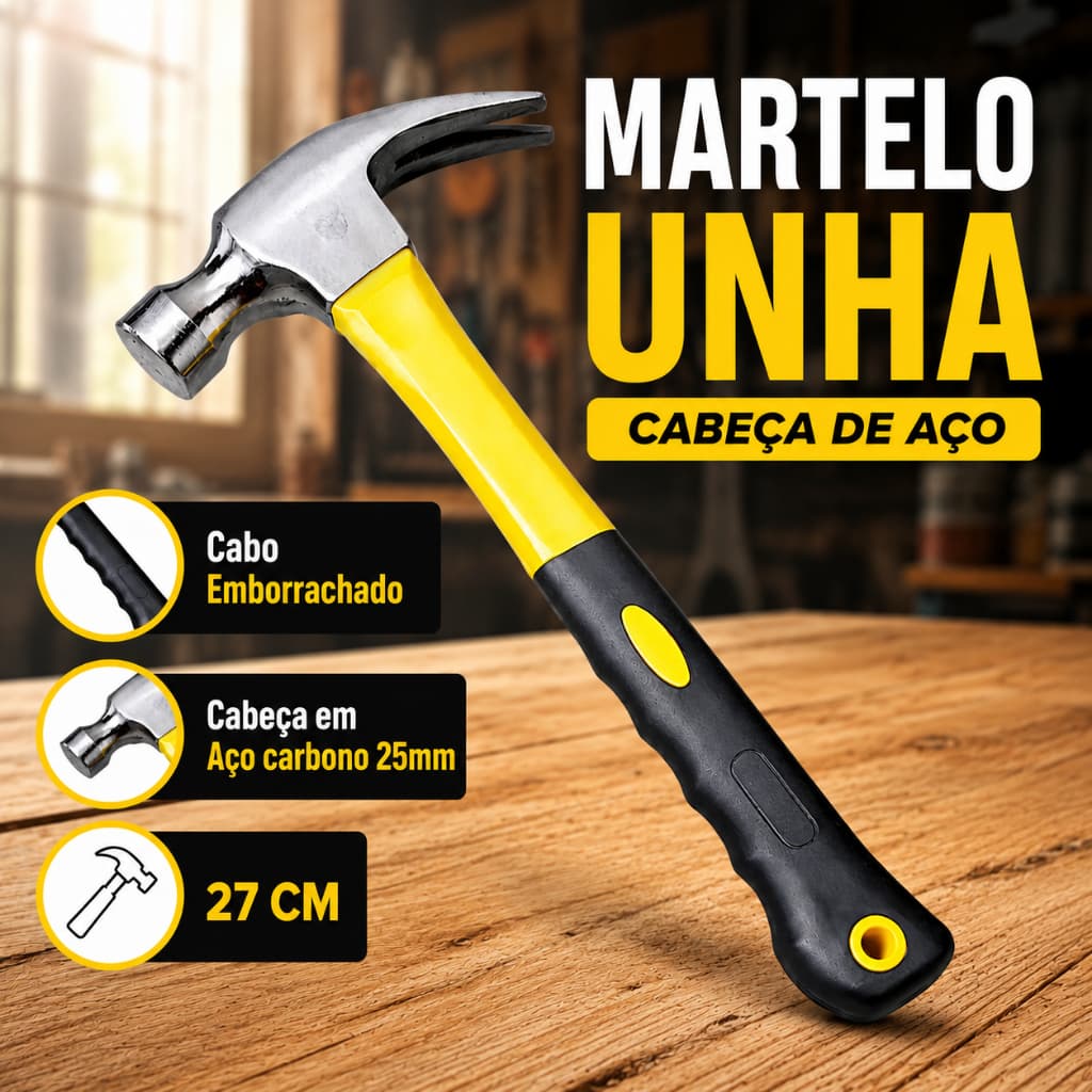 Martelo Unha Cabo Emborrachado Profissional Cabeça de Aço 25mm Portátil Carpinteiro