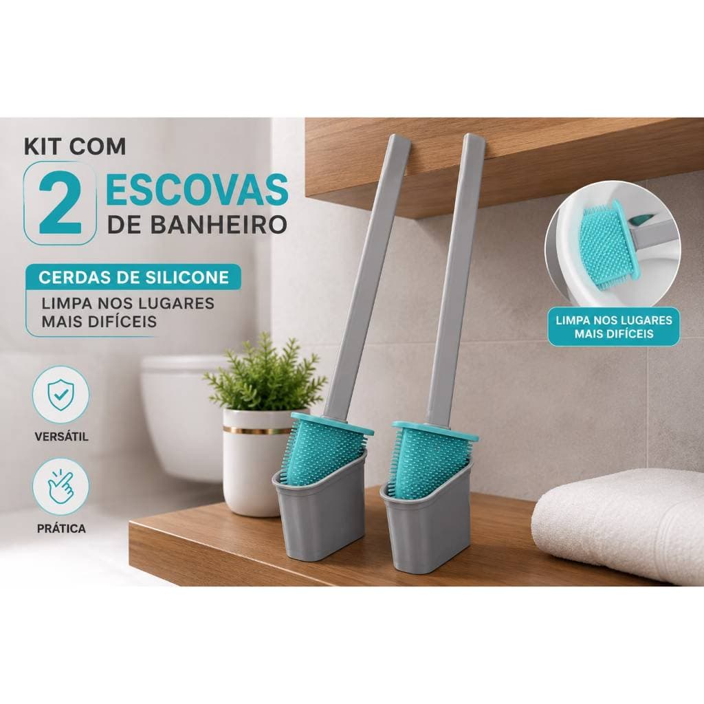 Kit 2 Escovas Silicone Sanitárias para vaso sanitário privada e suporte banheiro Higiênica  limpeza!