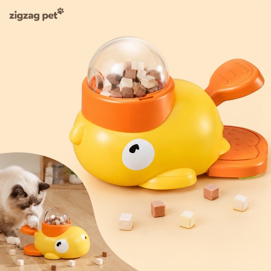 Brinquedo Interativo para Gatos Patinho com Dispenser de Petiscos Estímulo Mental