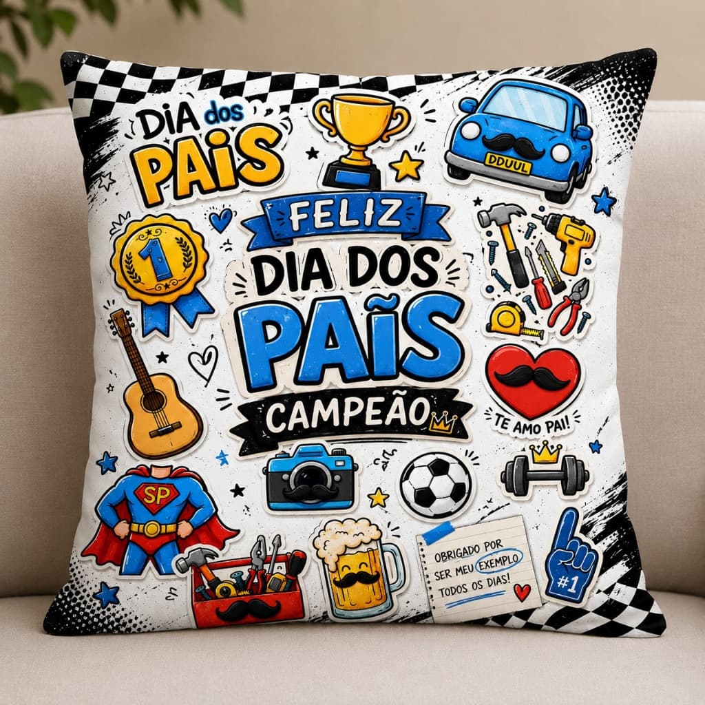 Almofada Dia dos Pais Super Pai - Presente Dia dos Pais - Pai Campeão - ENVIO RÁPIDO