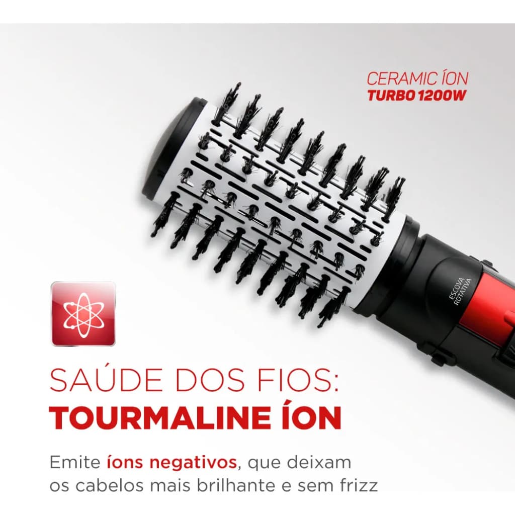 Escova Rotativa Ceramic Íon Turbo Vermelho/Preto 1200W 127V - ER-09