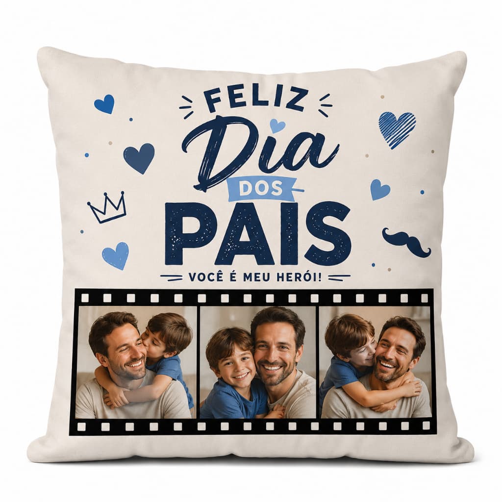 Almofada 3 Fotos Personalizada Dia dos Pais | Vovô ou Padrasto | Com Foto e Frase decorativa * Acompanha E