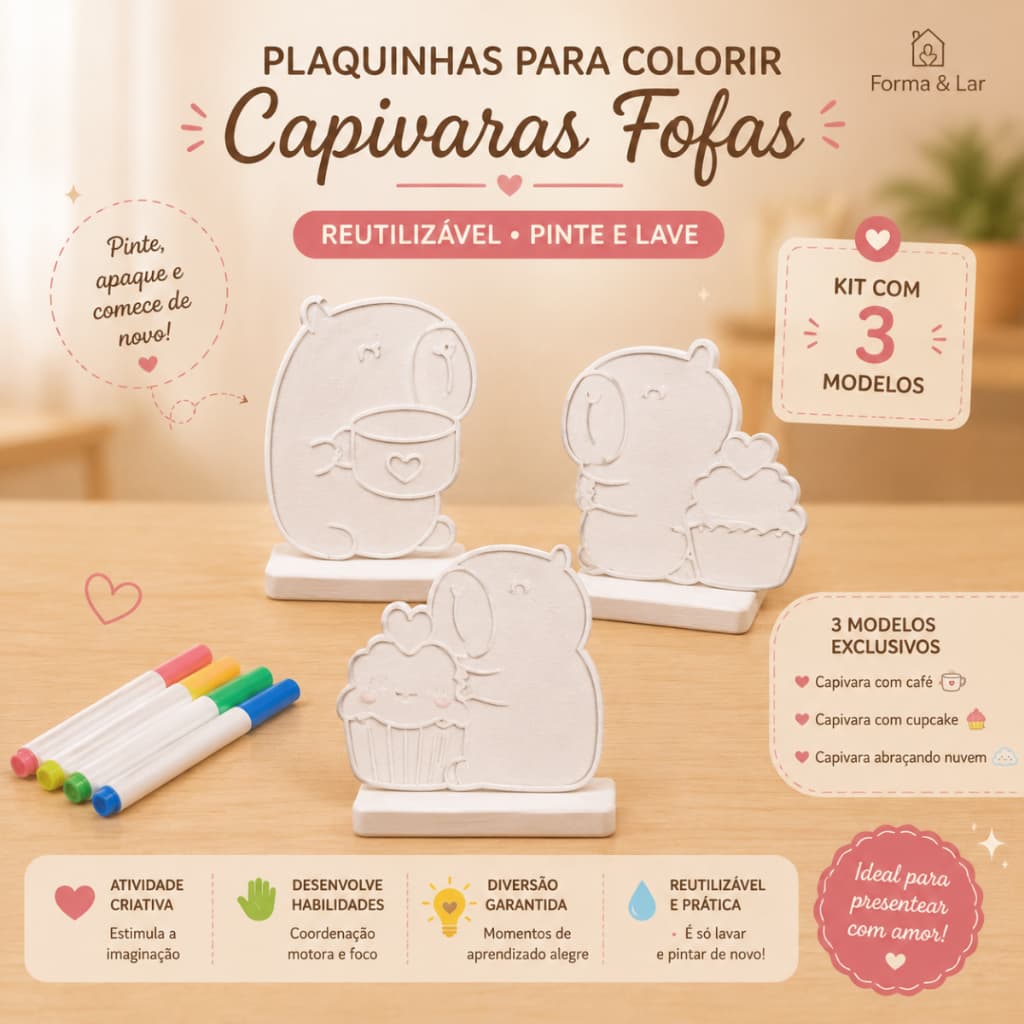 Lembrancinha Aniversário Capivara Kit com 3 plaquinhas Pintura Infantil DIY Festa Criativa  plaquinha