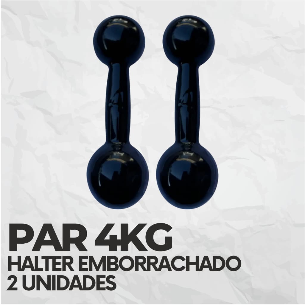 Par Halter Bola Emborrachado De 04kg Peso de Academia Musculação Preto