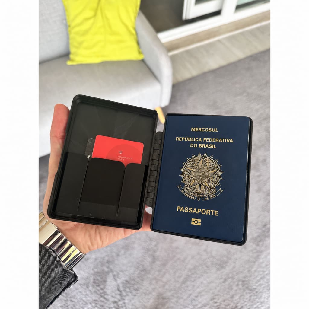 Porta Passaporte Capa Rígida Premium Organizador de Documentos e Viagem Europa Pickpocket