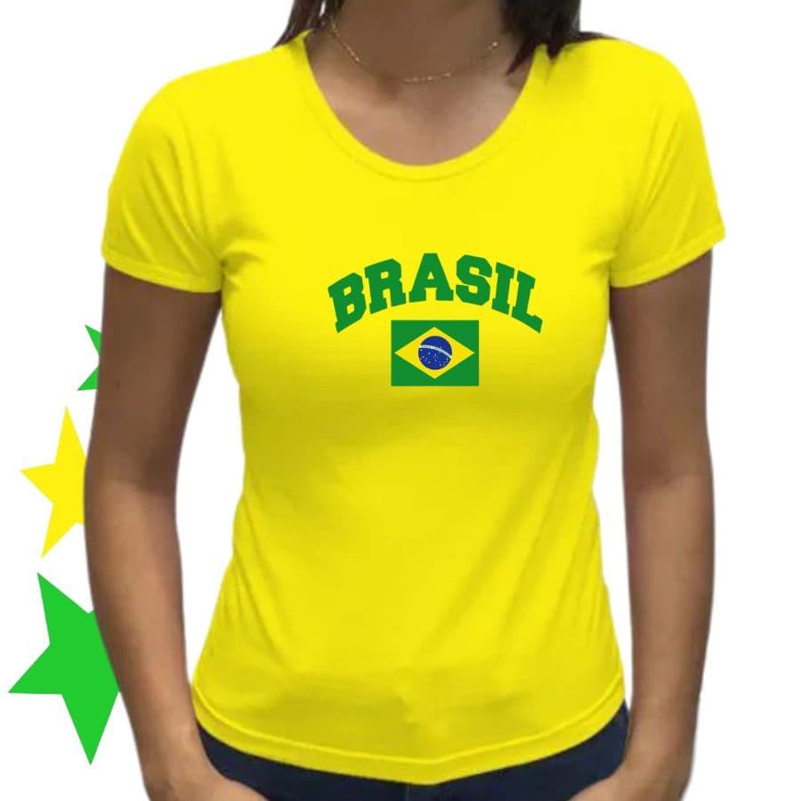 Camiseta T shirt Amarela Do Brasil Feminina Baby Look