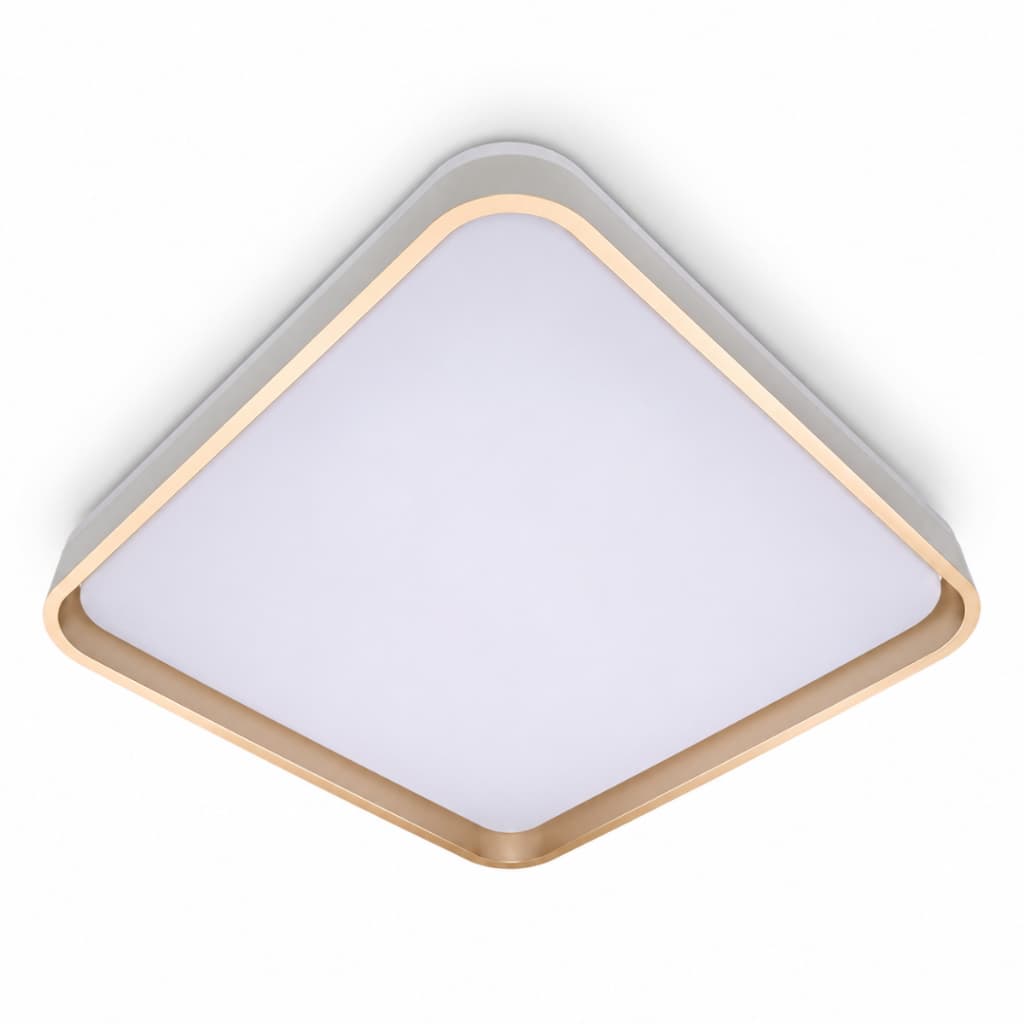 Plafon 36w Quadrado Tipo Yael 50cm Branco E Dourado Sobrepor