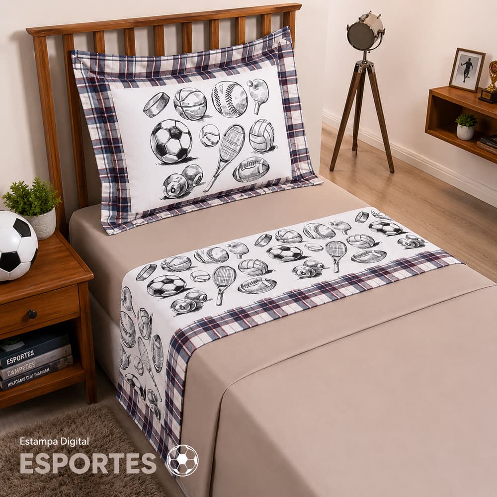 Jogo de Lençol Solteiro 3 Peças 300 Fios Estampa Digital Esportes Com Elástico Boy