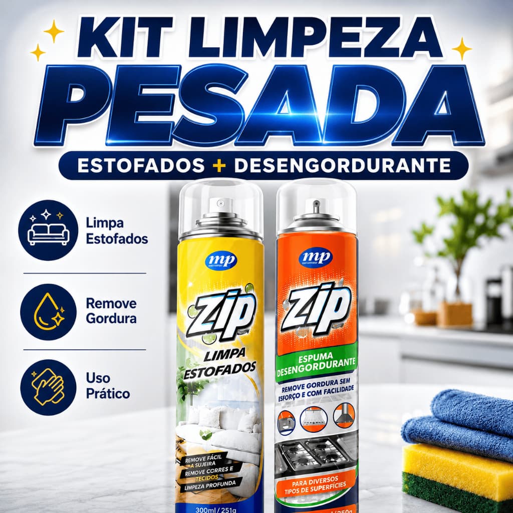 Kit Zip Clean My Place Limpa Estofados Sofá Tapete e Espuma Desengordurante Cozinha 300ml