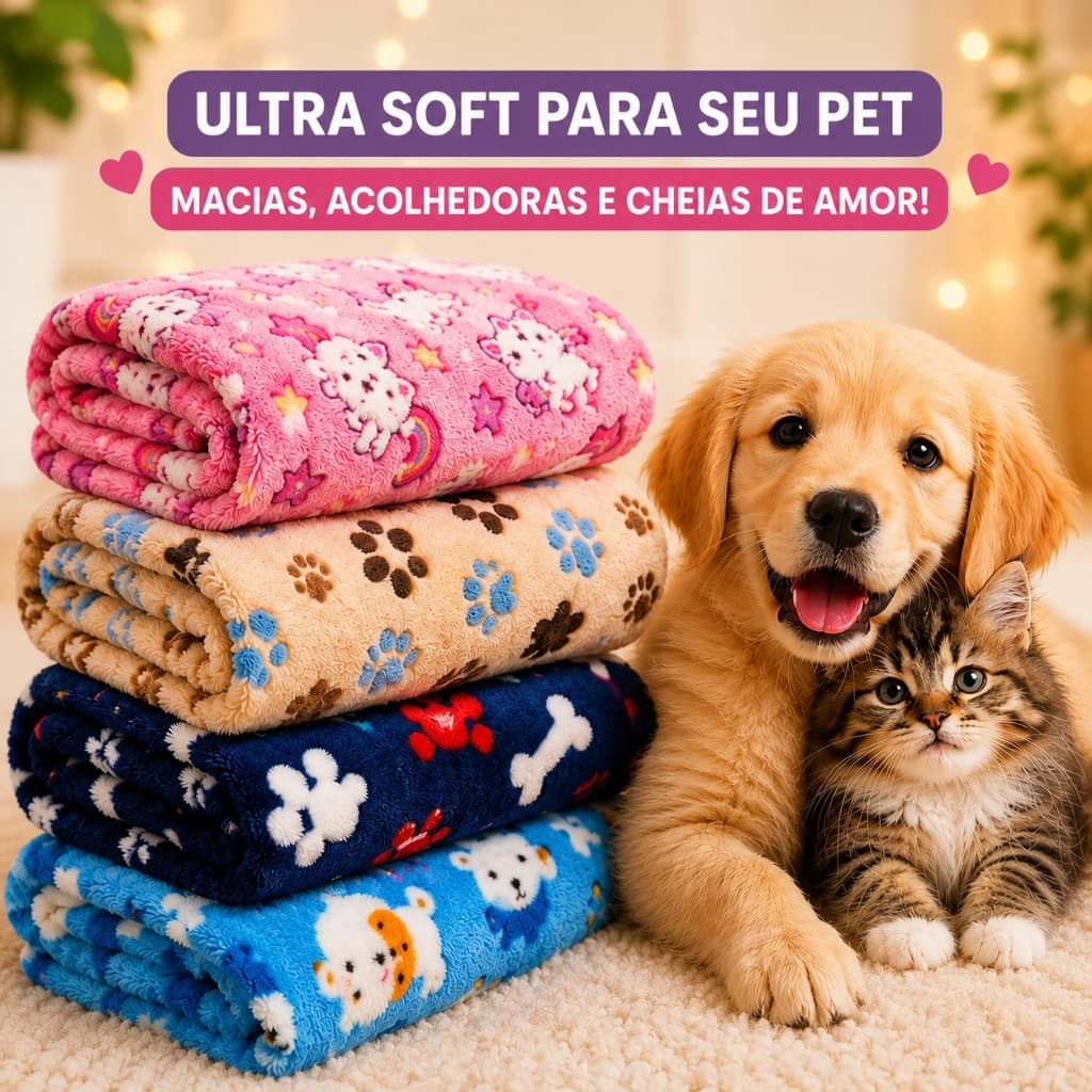Manta Cobertor Pet Ultra Soft Cachorros Gatos Microfibra Soft Grande 1,0x80cm Quentinha Sortidas