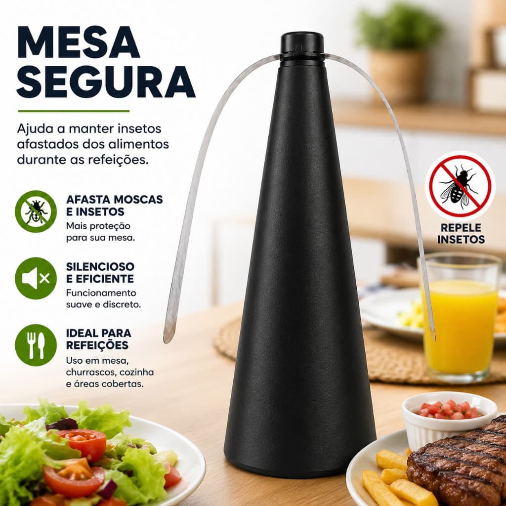 Ventilador Repelente Insetos 25cm Silencioso Compacto Preta Proteção Ambiente