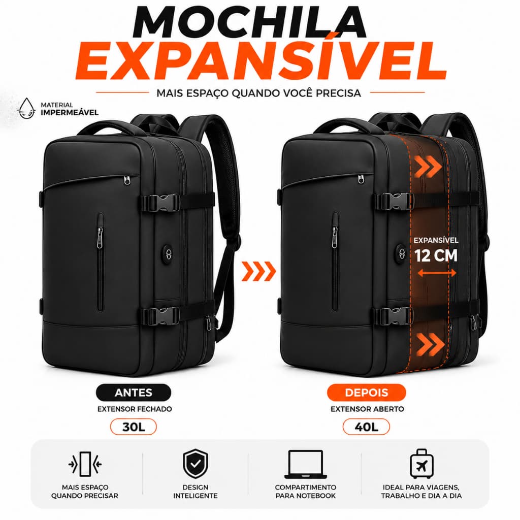Mochila de Viagem Reforçada  Masculina e Feminina Impermeável Executiva para Notebook
