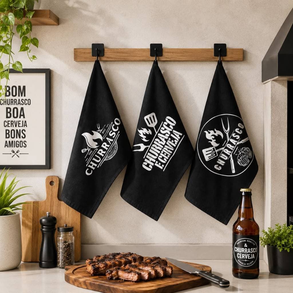 Kit Churrasco 3 Unidades Pano de Prato Preto - 100% Algodão - GRANDE
