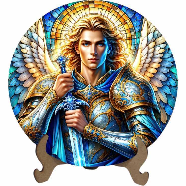 Mandala São Miguel Arcanjo Fraternidade Branca Estilo Vitral em MDF Premium