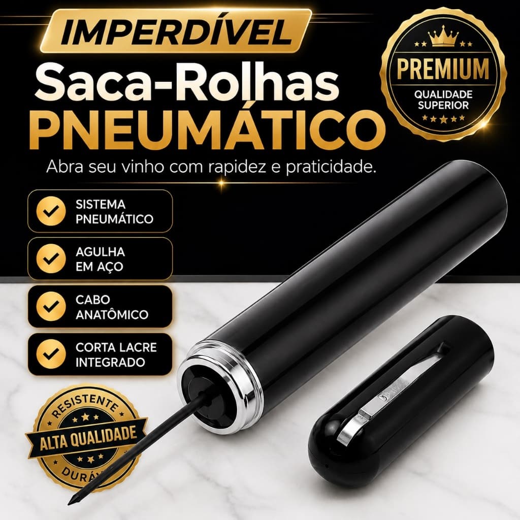 Saca Rolhas Pneumático Abridor de Vinho com Agulha em Aço e Corta Lacre Integrado