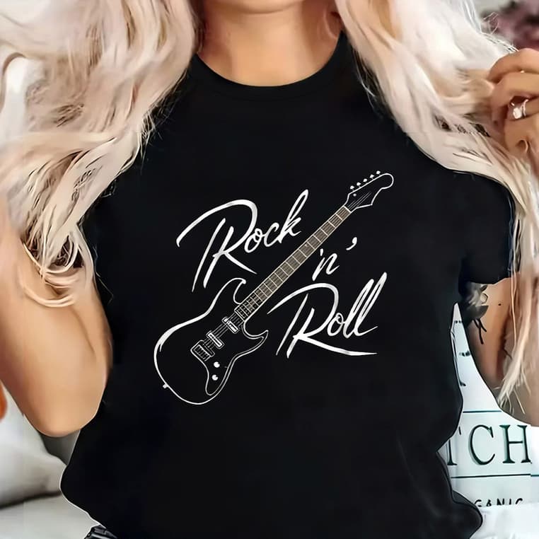 Camiseta  Algodão Feminina Guitarra Rock 'n' Roll Básica 100% Premium Blusa Envio Imediato