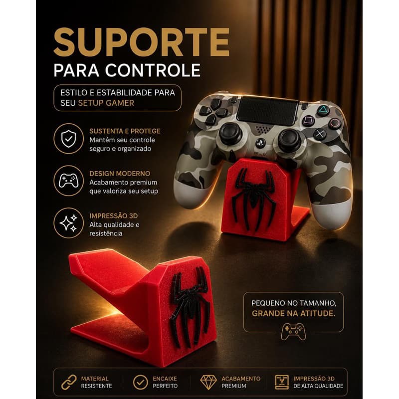 Suporte para Controle PS4 PS5 Homem-Aranha Impressão 3D Base Gamer Organizador de Mesa Decoração Geek Premium
