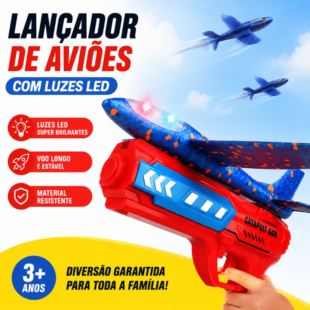 Lançador de Avião com Luzes LED Avião de Espuma Longo Alcance Brinquedo Infantil Presente para Crianças