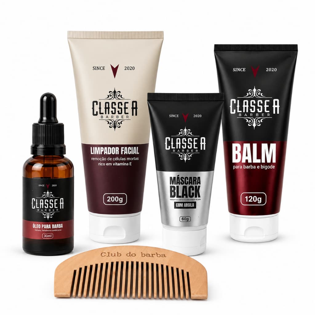 Kit Cravos Pele Oleosa e Barba Ressecada Máscara Black 60g Óleo 30ml Balm 120g Classe A Hidratação
