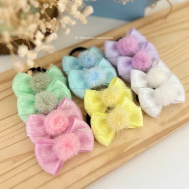 Parzinhos de laços P, duplinha na presilha com pompom, Laço delicado para bebê menina, laço infantil na faixinha