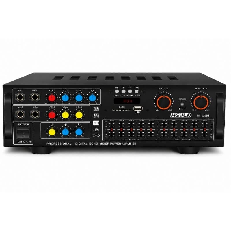 Amplificador 1200W Bluetooth 220v 2 Canais C/ Equalizador USB SD FM Karaokê 4 Entradas de Microfones