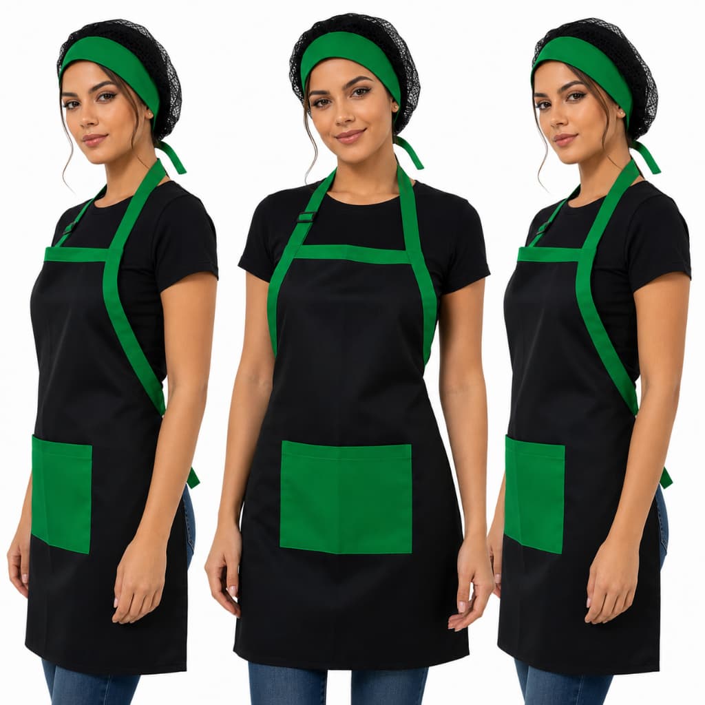 Kit Avental com Touca na Cor preto E rosa Verde