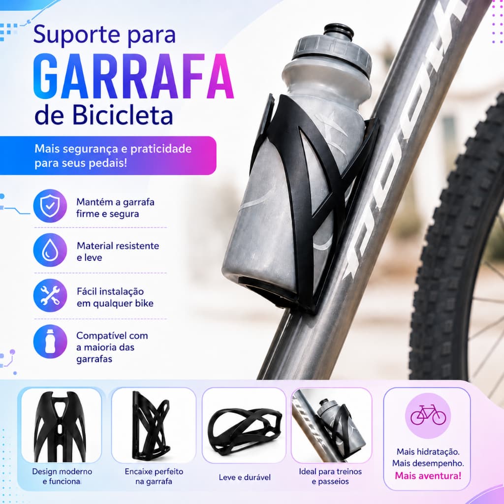 Suporte de Garrafa para Bicicleta Leve e Resistente | Porta-Squeeze para Bike
