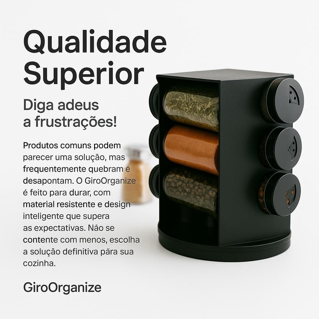 Porta Condimentos Giratorio Organizador Temperos 6 Potes Plastico Preto 80ml