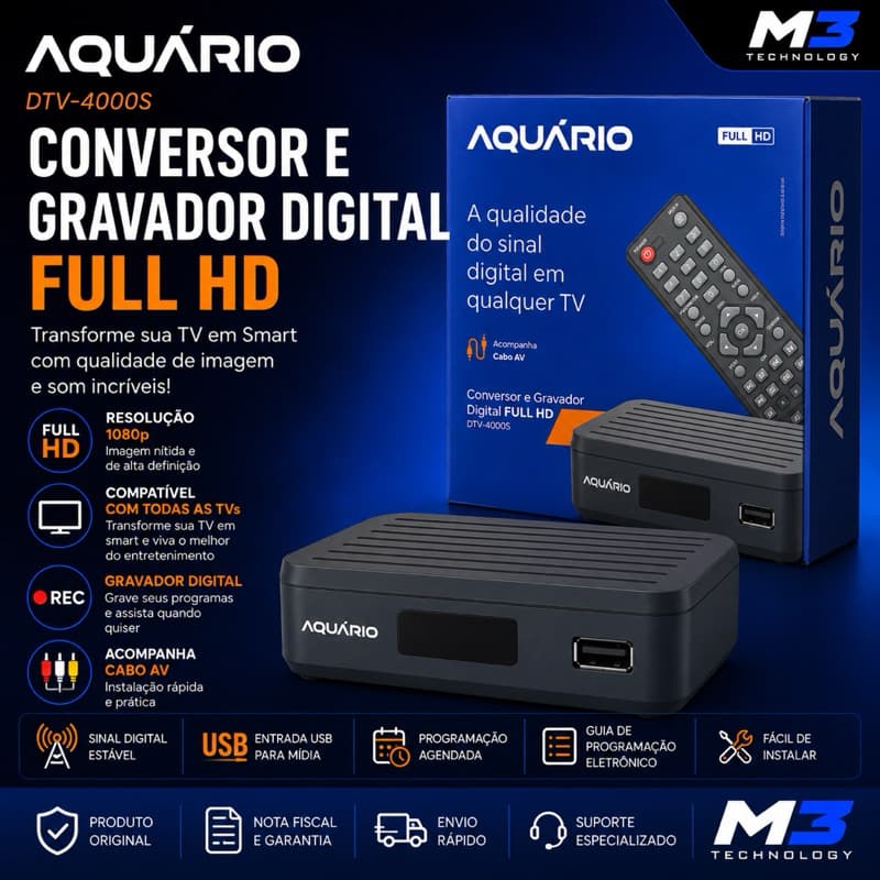 Conversor e Gravador Digital Full HD Aquário DTV-4000S HDMI USB PVR HDTV Conversor para TV Analógica