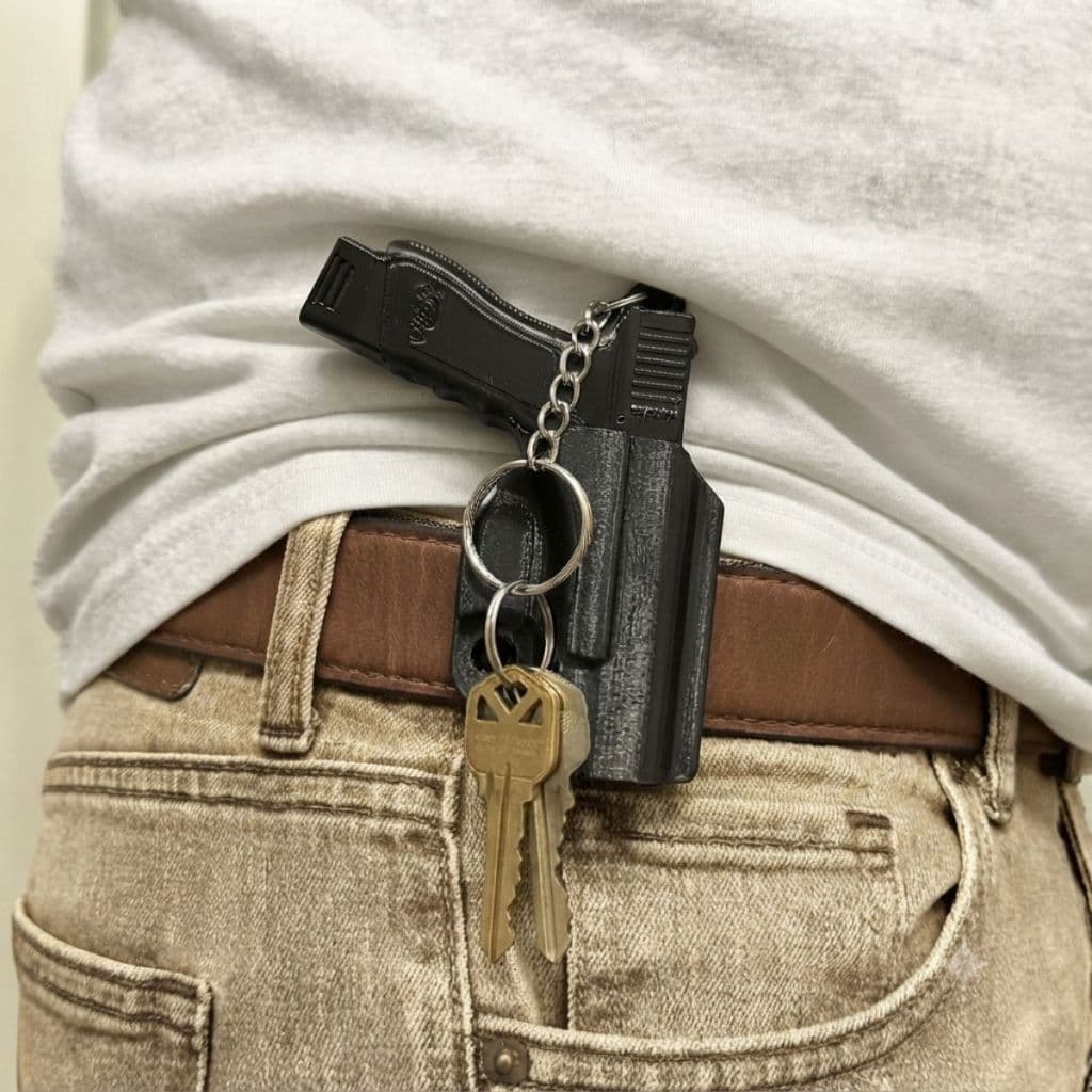 Chaveiro Glock em Miniatura Com Coldre Funcional Porta Chaves Tático Prático Presente Criativo