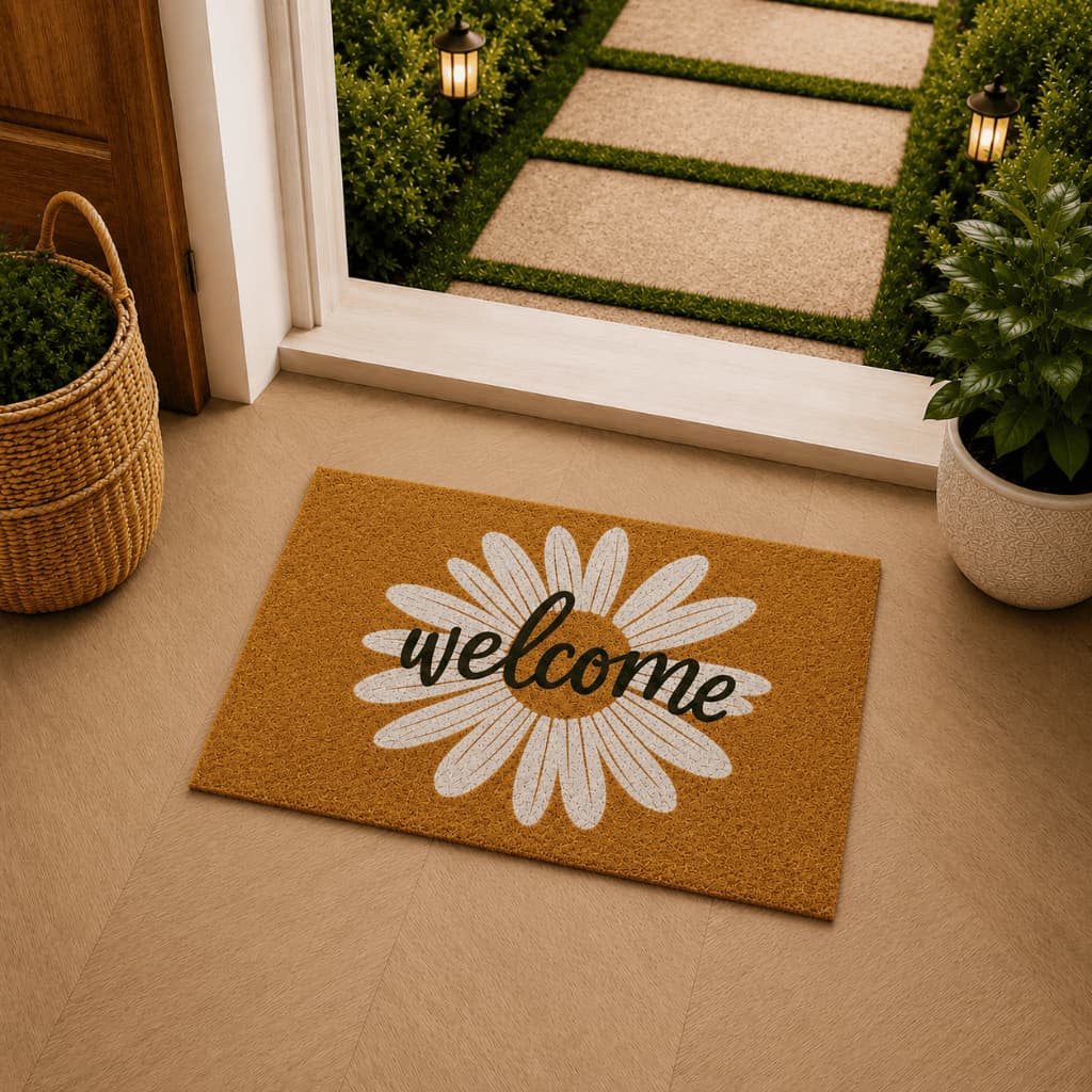 Tapete Capacho Porta Entrada Margarida Welcome Kapazi Vinil Antiderrapante 40x60 Daisy
