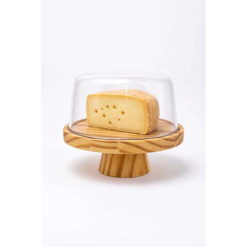 Porta Queijo Queijeira de Madeira Com Pé e Tampa Acrílica Premium Porta Queijo Ricota 18 cm