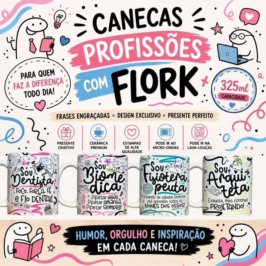 Caneca Flork Profissões 325ml | +40 Profissões | Presente Criativo